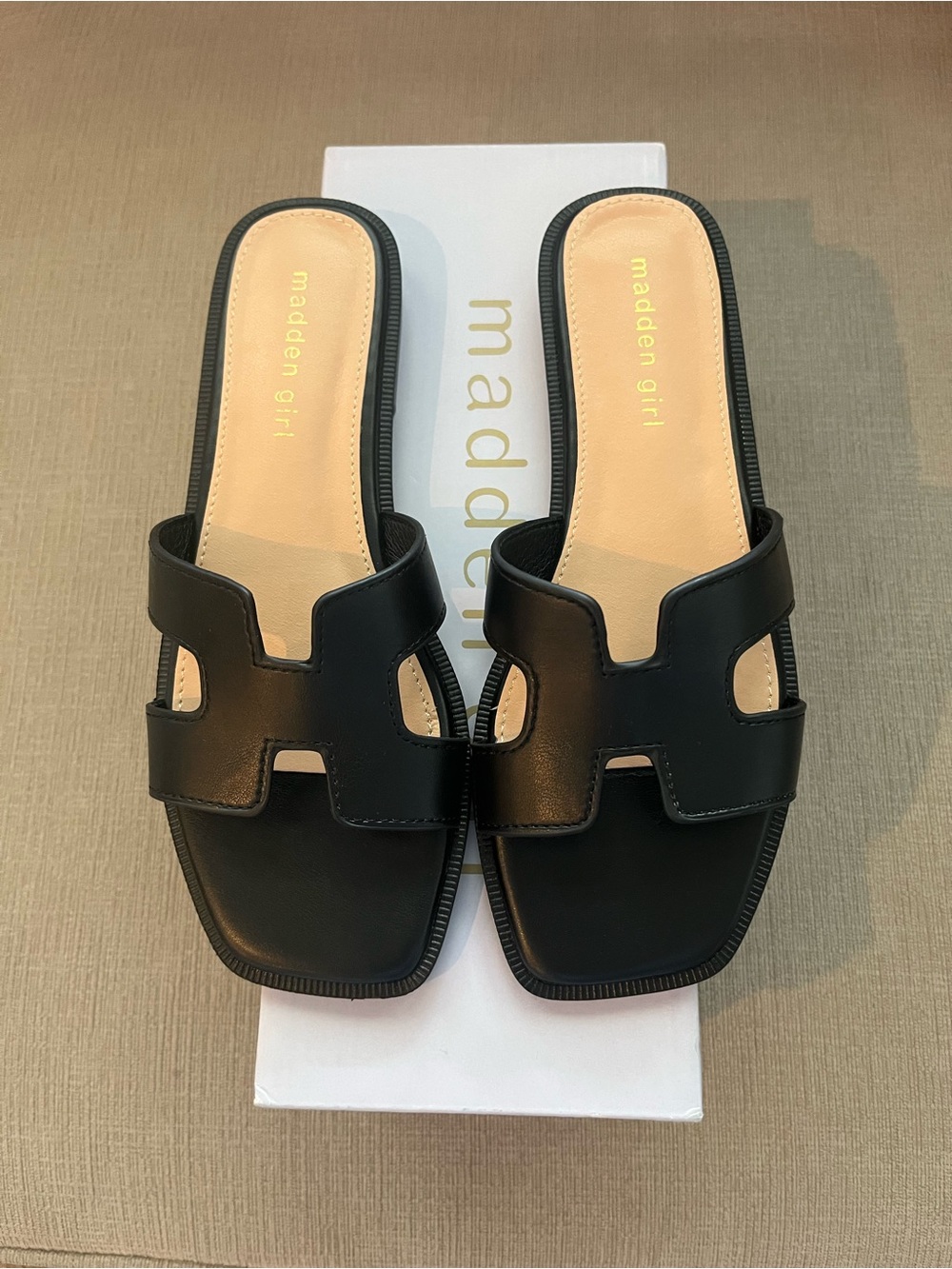 Madden Girl Black Cutout Slide Mules